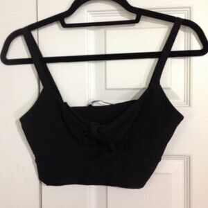 ZARA Size Medium Black Crop Top Bralette Knot Front Keyhole Stretch Layered